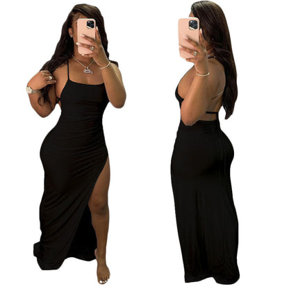 Women Clothing Spring Summer Sexy Strap Solid Color Dress
