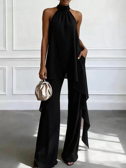 Elegant Halter Sleeve Chiffon Two Piece Sets