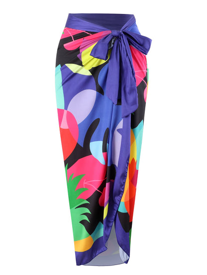 Two Piece Set Swimsuit Cross Belly Covering Printed Backless Sheath Dress Swimsuit