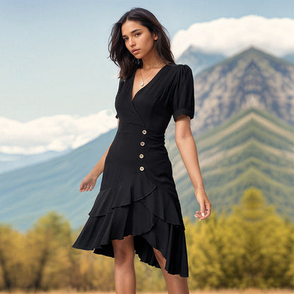 Summer Women Clothing Solid Color Irregular Asymmetric Slim Fit Dress