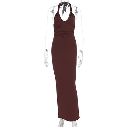 Women Clothing Summer Sexy V neck Slim Fit Tied Backless Sleeveless Dress