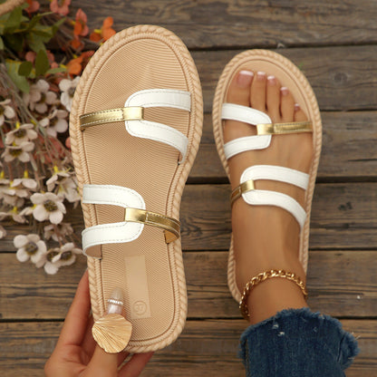 Summer Color Matching Hollow Out Cutout out Platform Slippers Women Flat Beach Slippers