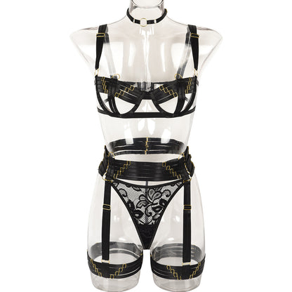 Sexy Four Piece Set Complex Heavy Craft Multi Strap Ornament Stitching Underwear