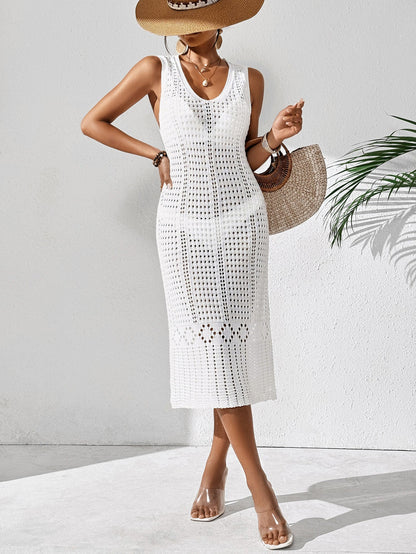 Women Dress Women Sexy Cutout Woven Vest Dress Mid Length Beach Beach Cover Up Dress