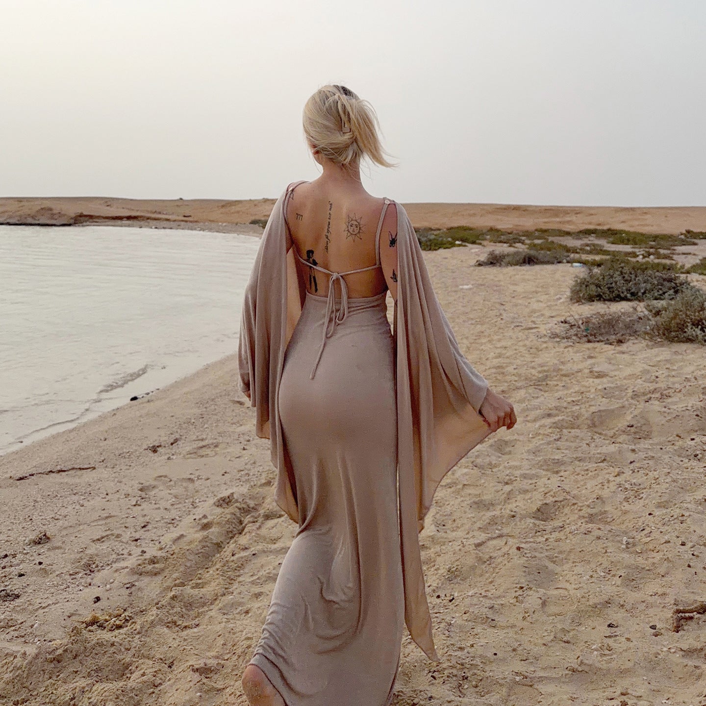 Sexy Adult Lady like Woman Elegant Batwing Sleeve Shawl Strap Backless Cami Dress Two Piece Set for Women