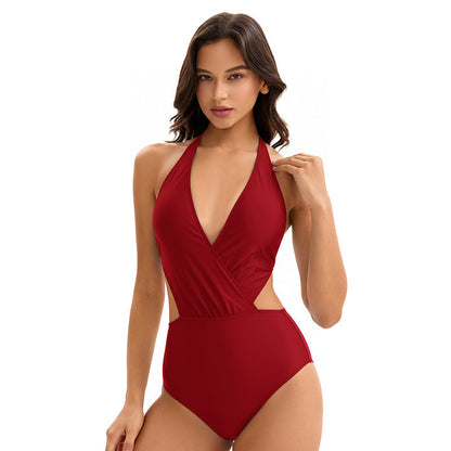 Swimsuit Women Sexy Siamese Backless Triangle Solid Color Slim Swimsuit