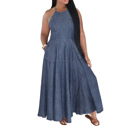 Women Clothing Denim Dress Sleeveless Dress for Women Maxi Dress