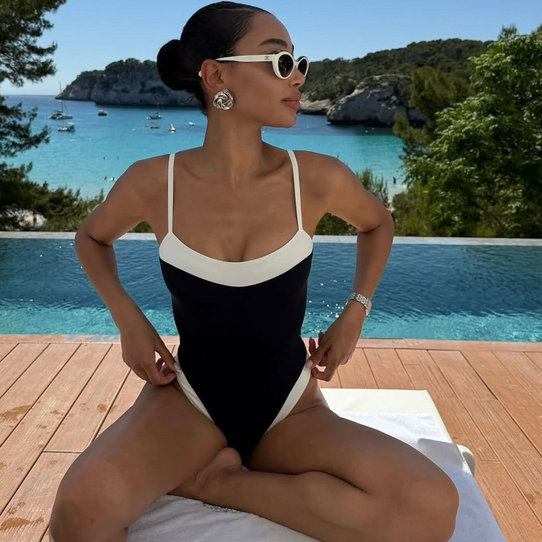 Ladies One Piece Contrast Color One Piece Bikini Swimsuit