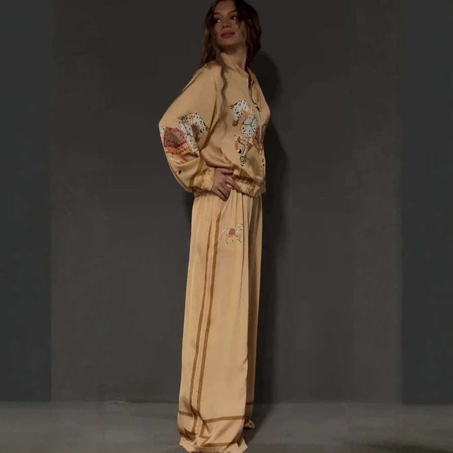 Summer Sexy Print Coat Two Piece Sets Pants