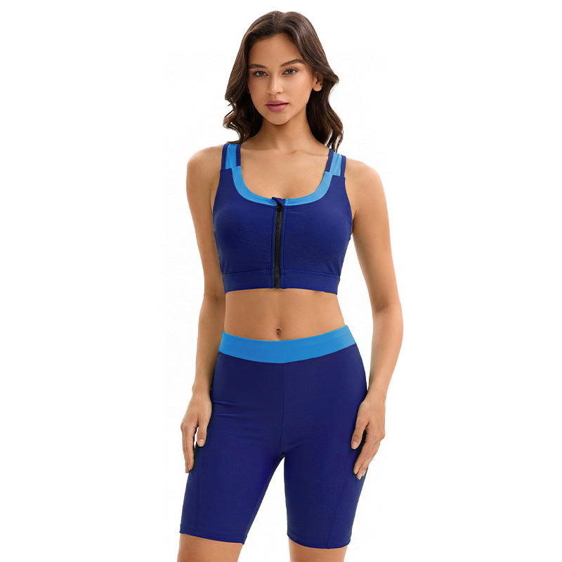 Swimsuit Women Split Two Piece Sets Racing High Waist Conservative Fifth Pants