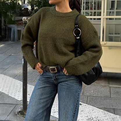 Simple Wool Long Sleeve Solid Color T shirt Sweater Women Clothing Autumn Winter
