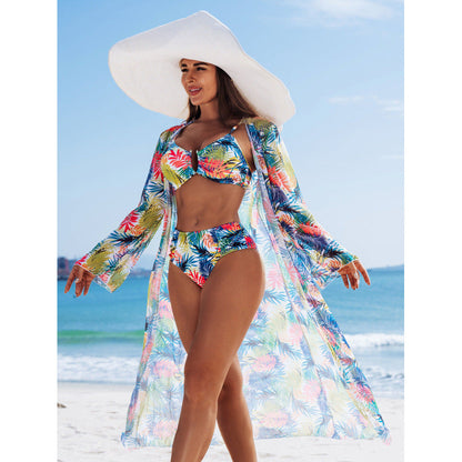 Sexy Swimsuit Women Split High Waist U Shaped Bikini Bikini Three Piece Sets Swimsuit Printed Swimsuit