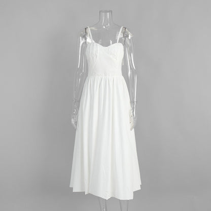 Cotton Sling Balloon Dress Summer Tight Waist Bubble Swing Dress Pure Cotton Dress Women