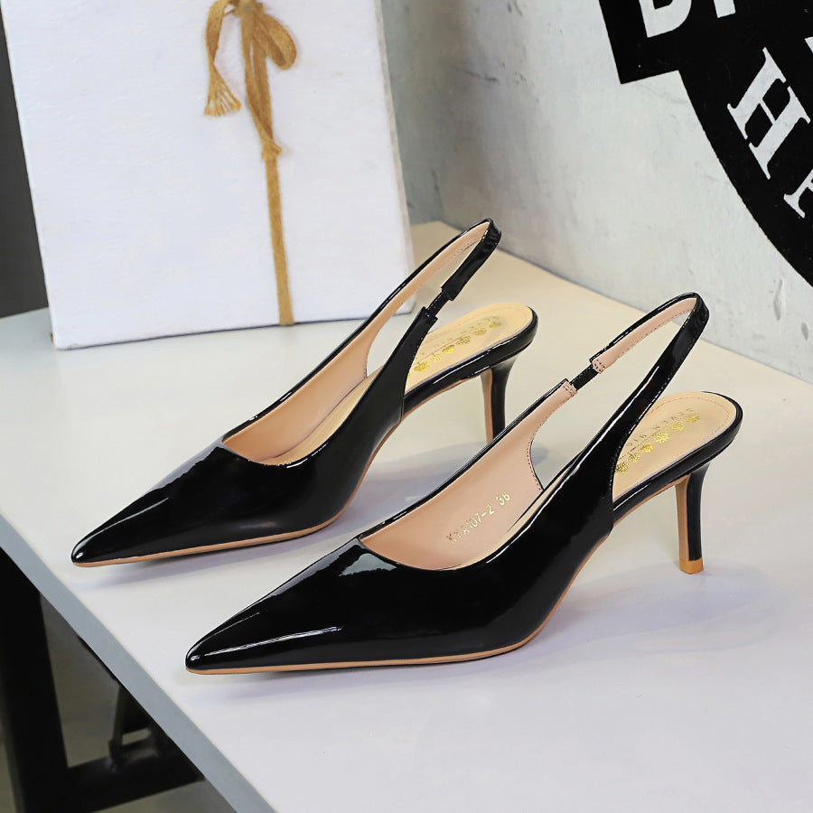 Pointed Toe Shallow Mouth Stiletto Heel Adult Lady like Woman Elegant Sexy Closed Toe High Heel Sandals Back Empty Back Strap