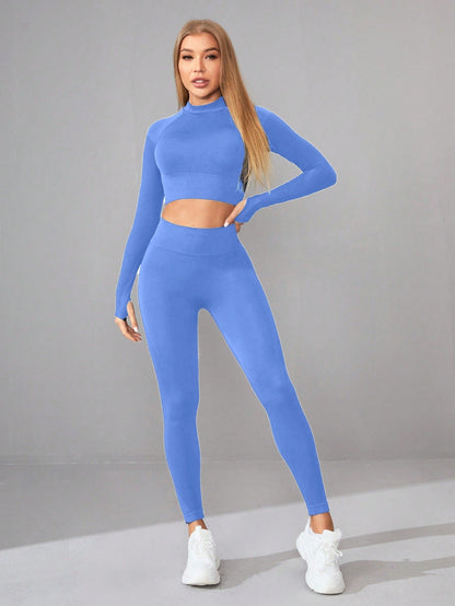 Seamless Yoga Clothes Women Long Sleeved Sports Top High Waist Hip Lift Sports Tights Trousers Set