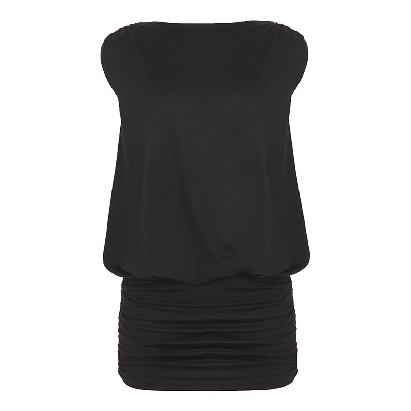 Women Clothing Sexy Elegant Cross Strap Backless Dress Slim Ruffle Hip Dress