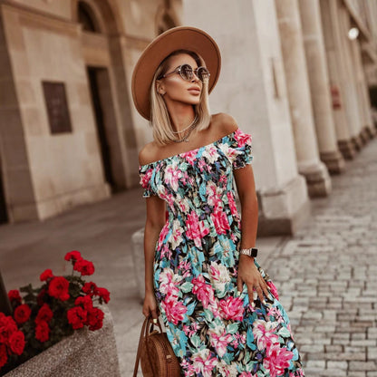 Summer Women Clothing off Shoulder Tube Top Cinched Waist Short Sleeve Dress