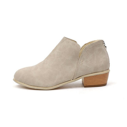 Plus Size Thick Heel Thin Ankle Boots Women Solid Color Pointed Toe Back Zipper Low Heel Shoes