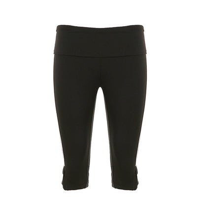 Casual Sports Horizontal Bar Split Contrast Color Fitness Yoga Pants Waist Folding Stylish Simple Middle Pants