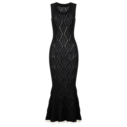 Summer Ladies Internet Popular Slim Fitting Slimming Sleeveless Hollow Out Cutout out Maxi Dress Women