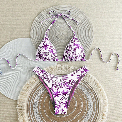 Split Swimsuit Sexy Women Fission Swimsuit Tropical Leaf Printed Swimsuit
