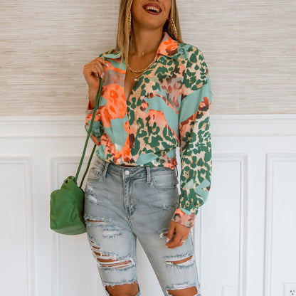 Women Clothing Figure Shirt Autumn Winter Long Sleeve Ladies Printed Shirt