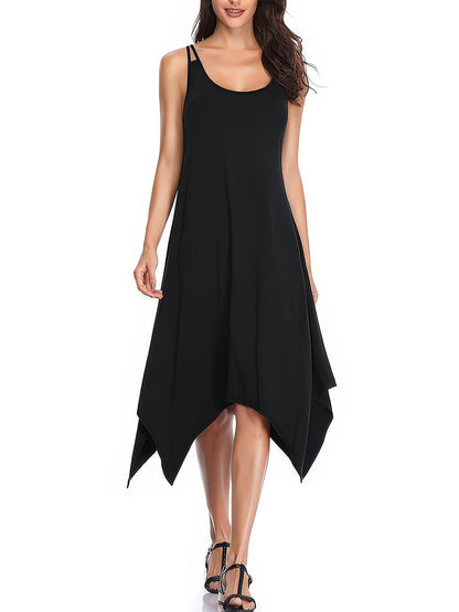 Women Clothing Summer Casual Solid Color Design Sleeveless Sling Dress