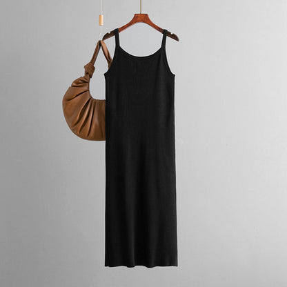 Summer Women Casual Loose Solid Color Simple Camisole Knitted Dress