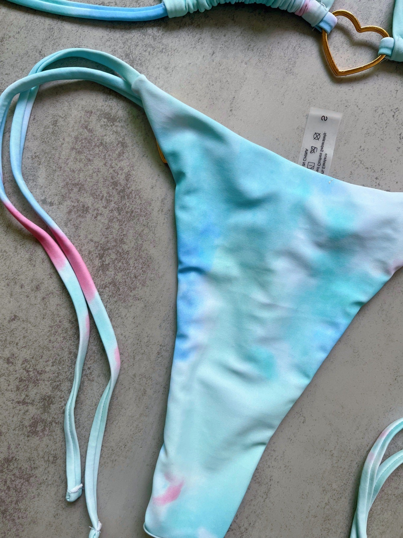 Floral Print Love Accessories Bikini Set Low Waist Lace up Biquini