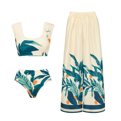 Bikini Fresh Printed High Waist Split Swimsuit Women