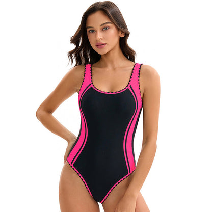 Sleeveless One Piece Triangle Swimsuit Lady Sexy Color Matching Sleeveless Racing Swimming