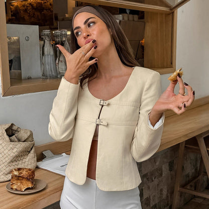 U Collar Niche Casual Apricot Autumn Women Clothing Coat
