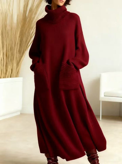 High Neck Woolen Dress Loose Woolen Coat