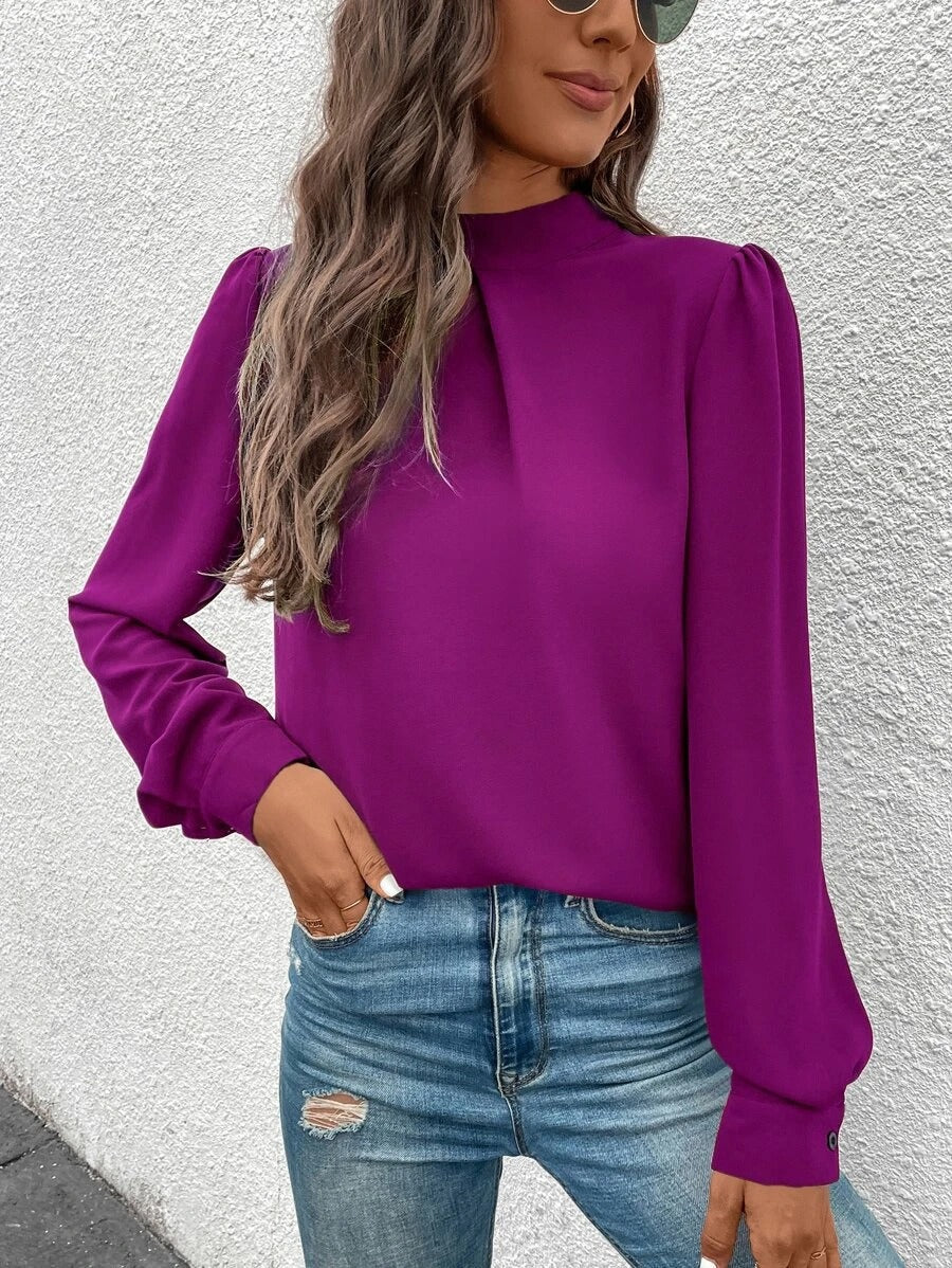 Women Clothing Spring Summer Long Sleeve Satin Top Shirt
