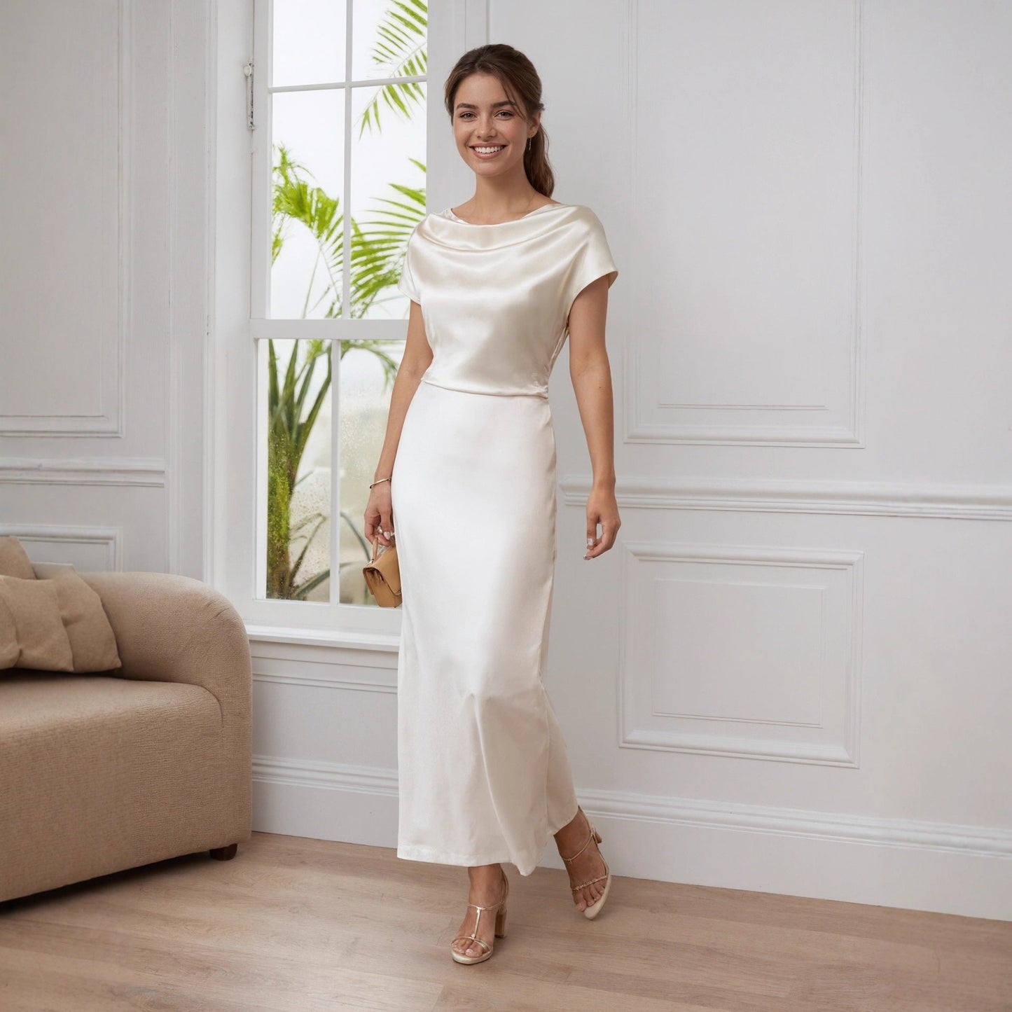 Women High Grade Satin Slim Fit Long off Shoulder Elegant Lace up Dress