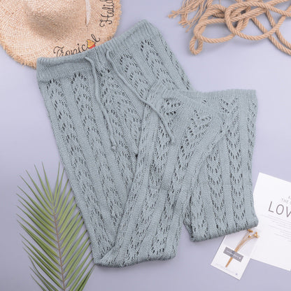 Hollow Out Cutout Out Hand Crochet Loose Wide Trousers Vacation Beach Pants Trousers