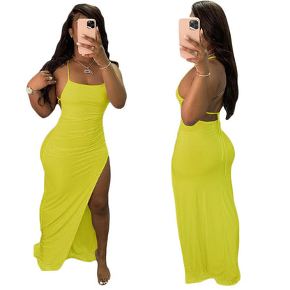 Women Clothing Spring Summer Sexy Strap Solid Color Dress