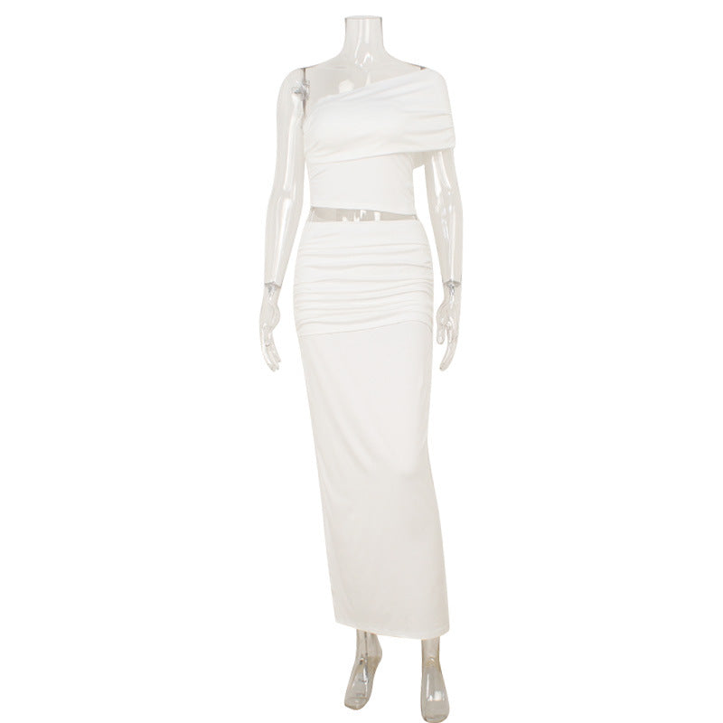 Sexy Shoulder Tank Top High Waist Skirt High Class Elegant Two Piece Sets