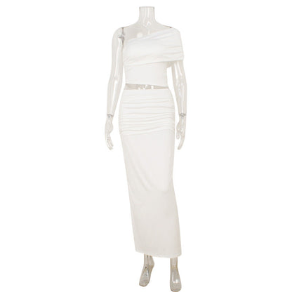 Sexy Shoulder Tank Top High Waist Skirt High Class Elegant Two Piece Sets