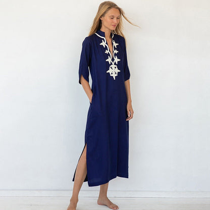 Rayon Embroidered Casual Maxi Dress Women Beach Jacket Seaside Vacation Maxi Dress Beach Cover Up