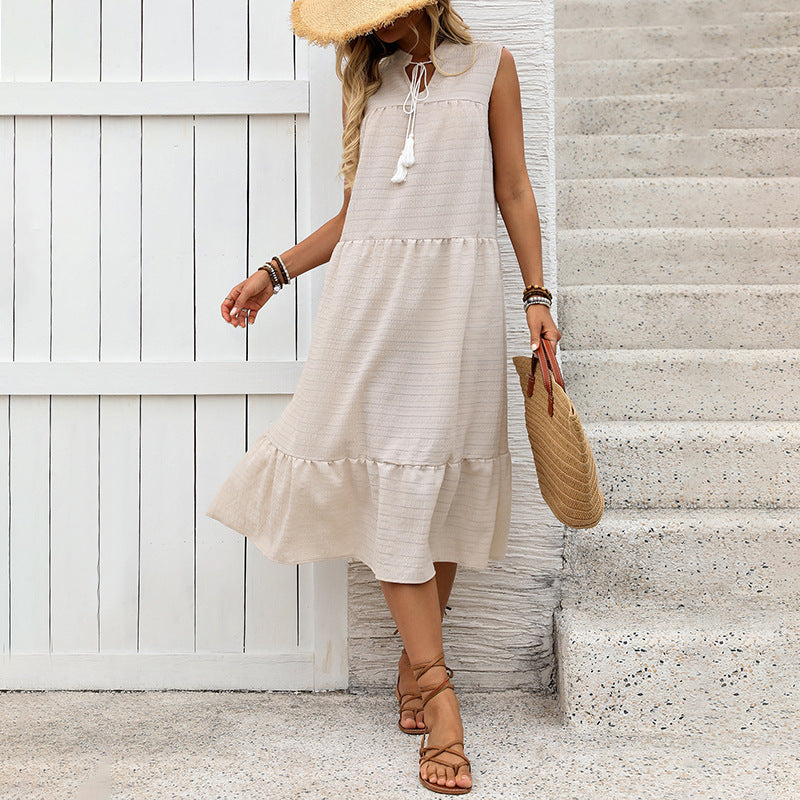 Women Casual Vacation Simple Sleeveless Loose Straight Solid Color Dress