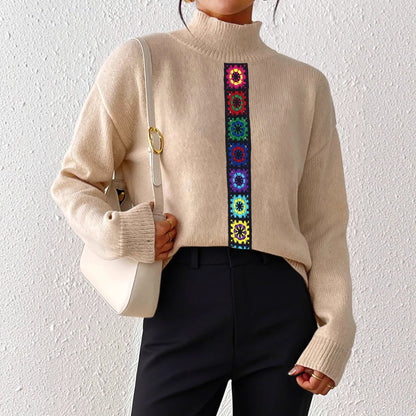 Women Clothing Personality Color Random Imitation Hand Crocheted Stitching Woven Top Pullover Sweater