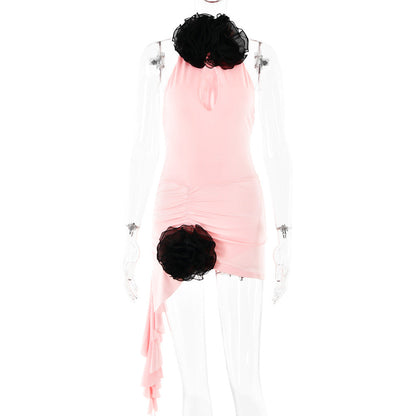 Sexy V neck Halter Tight Dress Women Fashionable Temperamental All Match Backless Dress Spring