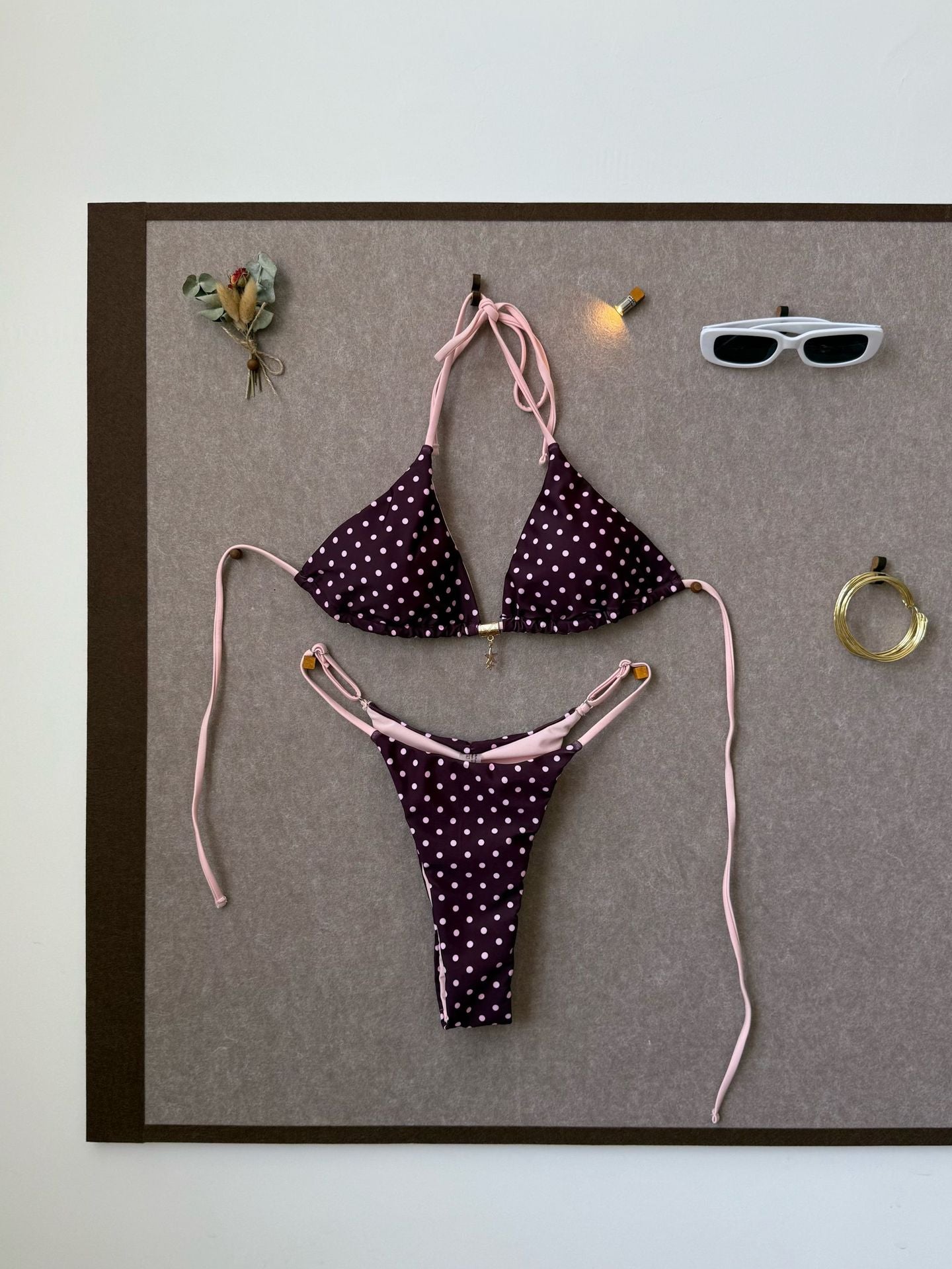 Sexy Strap Splicing Color Polka Dot Girl Vacation Bikini Split Swimsuit