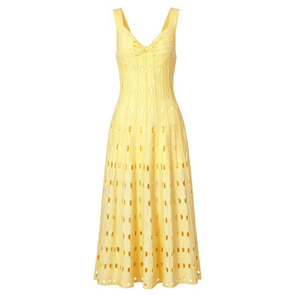 Summer Sleeveless V neck Knitted All Matching Slim Fit Figure Flattering Sleeveless Sling Mid Length Dress