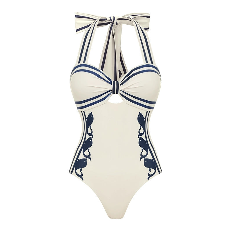 Swimsuit Navy Halter One Piece Swimsuit Set Women