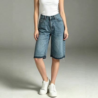 Retro Washed Loose Straight Spring Summer Women Denim Shorts