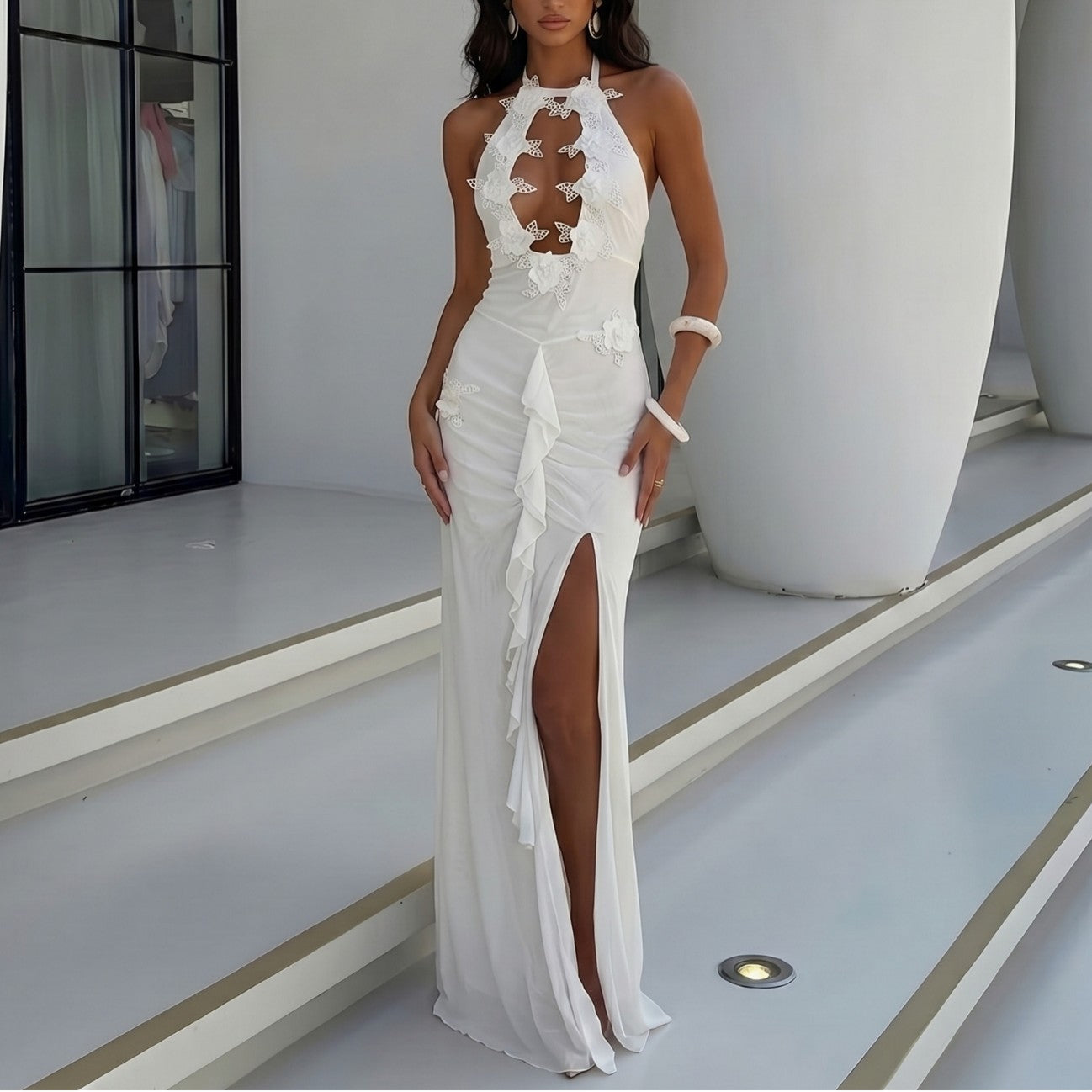 Solid Color Sexy Hollow Out Cutout out Backless Beach Cover up Bikini Swimsuit Beach Women