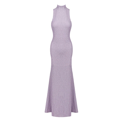 Women Clothing Sleeveless Tight Floral Dress round Neck Solid Color Beach Dress
