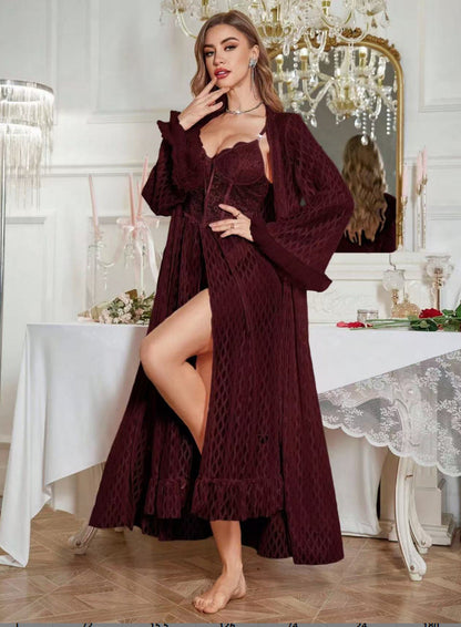 Sexy Slip Nightdress Dress Sexy Lace Casual Lingerie Pajamas Slit Internet Celebrity Maxi Dress Robe
